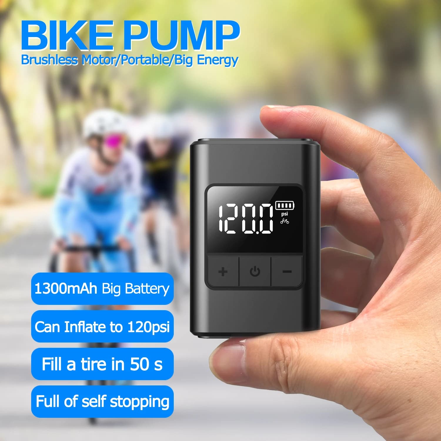 Mini pompa per bici portatile Pompa per pneumatici elettrica per ciclismo moto Gonfiatore per pneumatici per bicicletta automatico intelligente wireless digitale