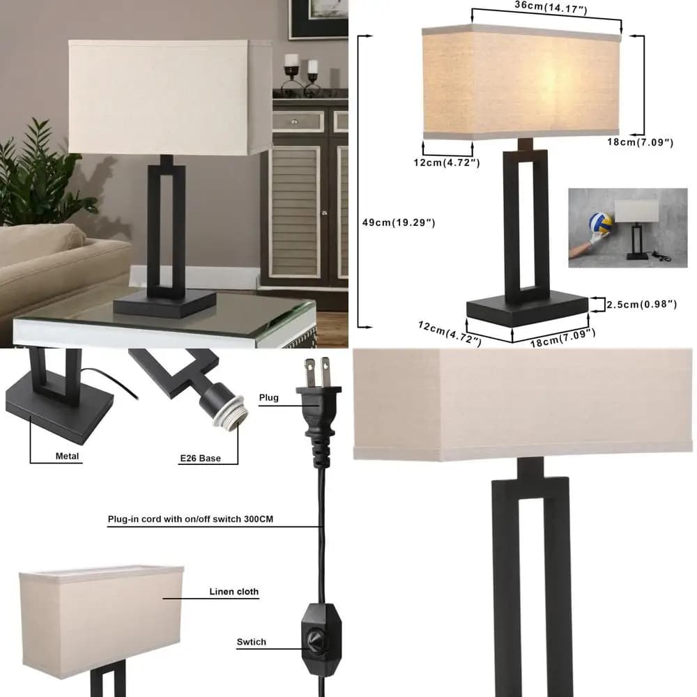 Lampada da tavolo in tessuto di lino beige con funzione dimmerabile, ideale per comodino, scrivania e ufficio domestico