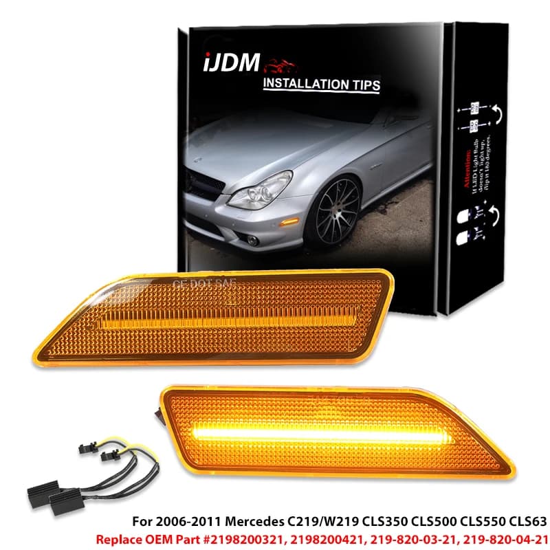 2 pcs Mercedes C219/W219 CLS350 CLS500 CLS550 CLS63 Strip LED Full Front Side Indicator Light Group Indicators LED Light