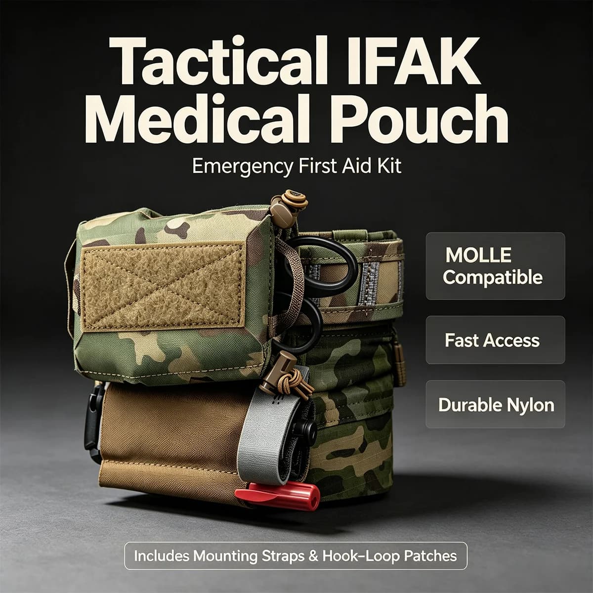 Tactical IFAK Medical Pouch Molle Emergency First Aid Kit Bag Survival Utility Pack with Mounting Straps & Hook‑Loop Patches