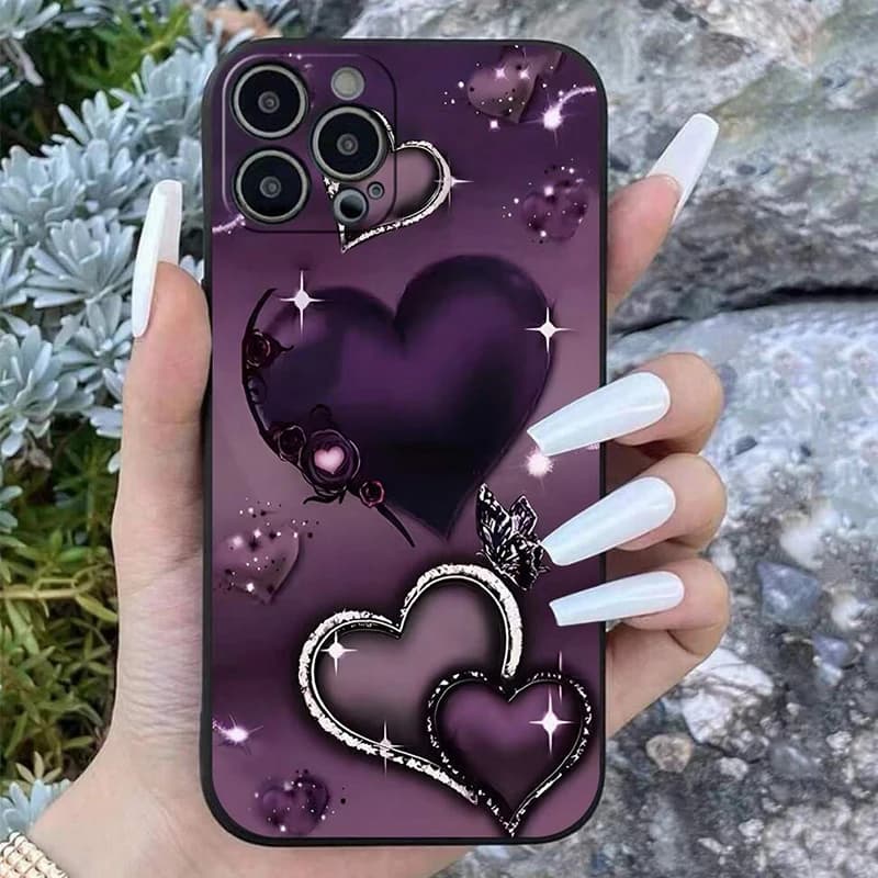 Custodia per telefono a forma di cuore viola di San Valentino per Samsung Galaxy S25 S24 S23 S22 S21 Ultra Plus FE A26 A36 A56 A35 A55 A34 A54 Cover