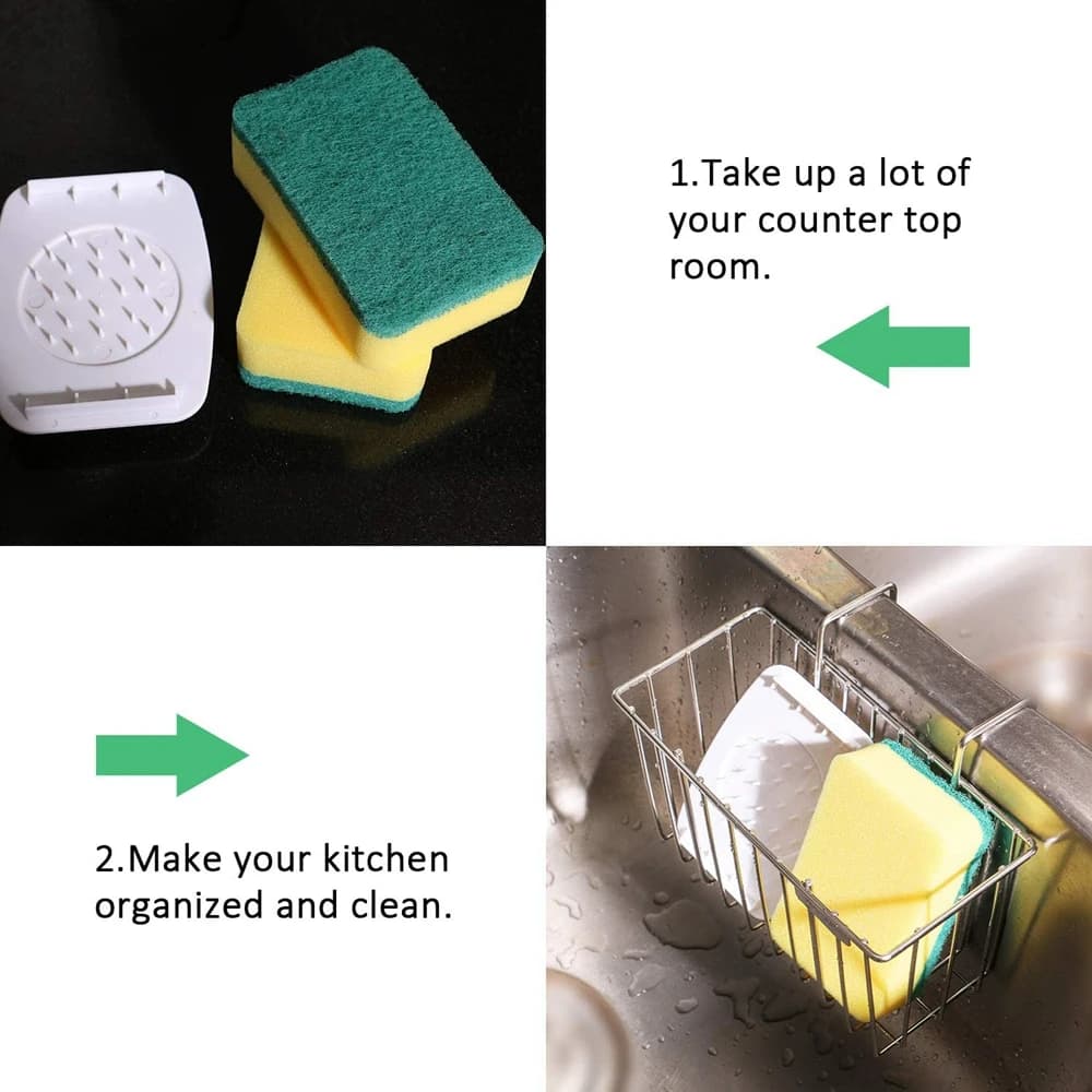 Accessorio per lavello durevole in acciaio inossidabile Cestino per rifiuti Porta spazzole Porta spugna Forniture da cucina Cestino per lavello Scolapiatti