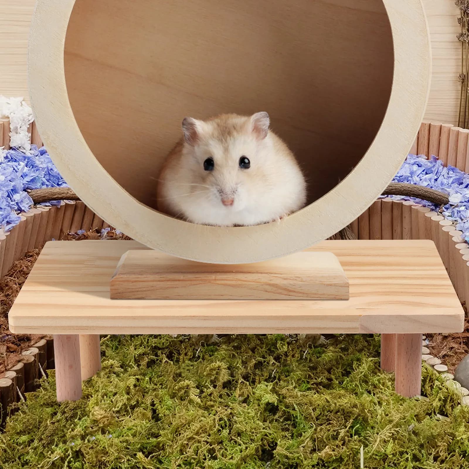Piattaforma in Legno per Criceti e Piccoli Animali Domestici, Accessori per Gabbie, Superficie Naturale Levigata, Supporto per Gioco, Riposo e Ciotola per Cibo