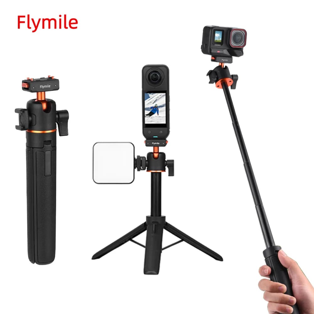 Flymile Asta Selfie Treppiede da 54CM per Insta360 X5/Ace Pro 2 con Base a Sgancio Rapido, Estensibile, con Attacco Cold Shoe per Vlog