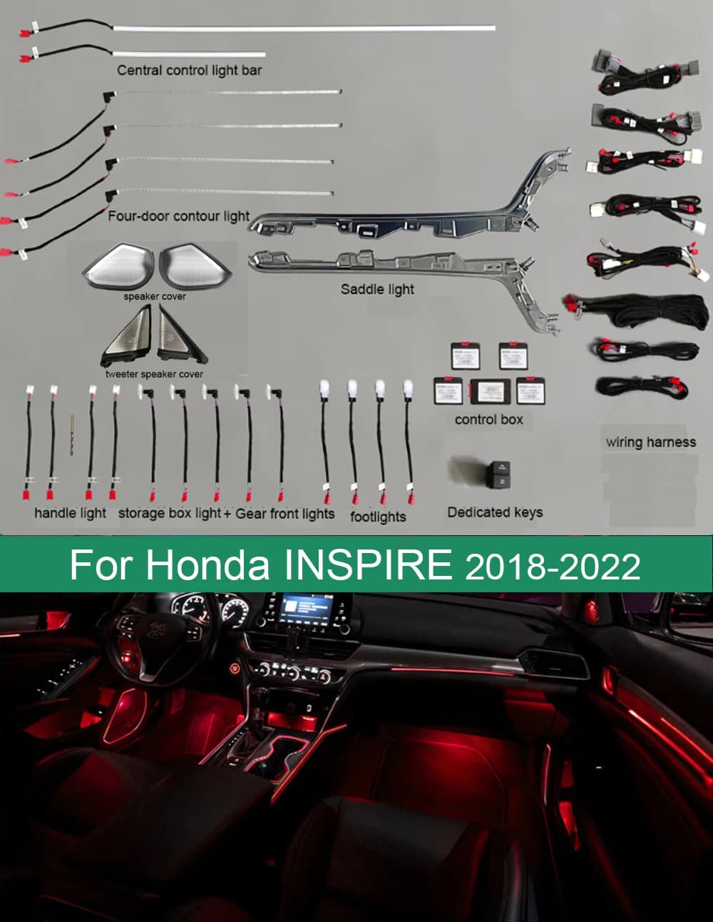 Per Honda Accord INSPIRE Pulsante APP Controllo Interni Decorativi Luce Ambientale LED Lampada Atmosfera illuminata Striscia Tweeter