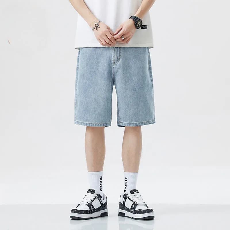 2025 Men's minimalist denim shorts with high-end washing technology from Europe and America, versatile basic five quarter pants