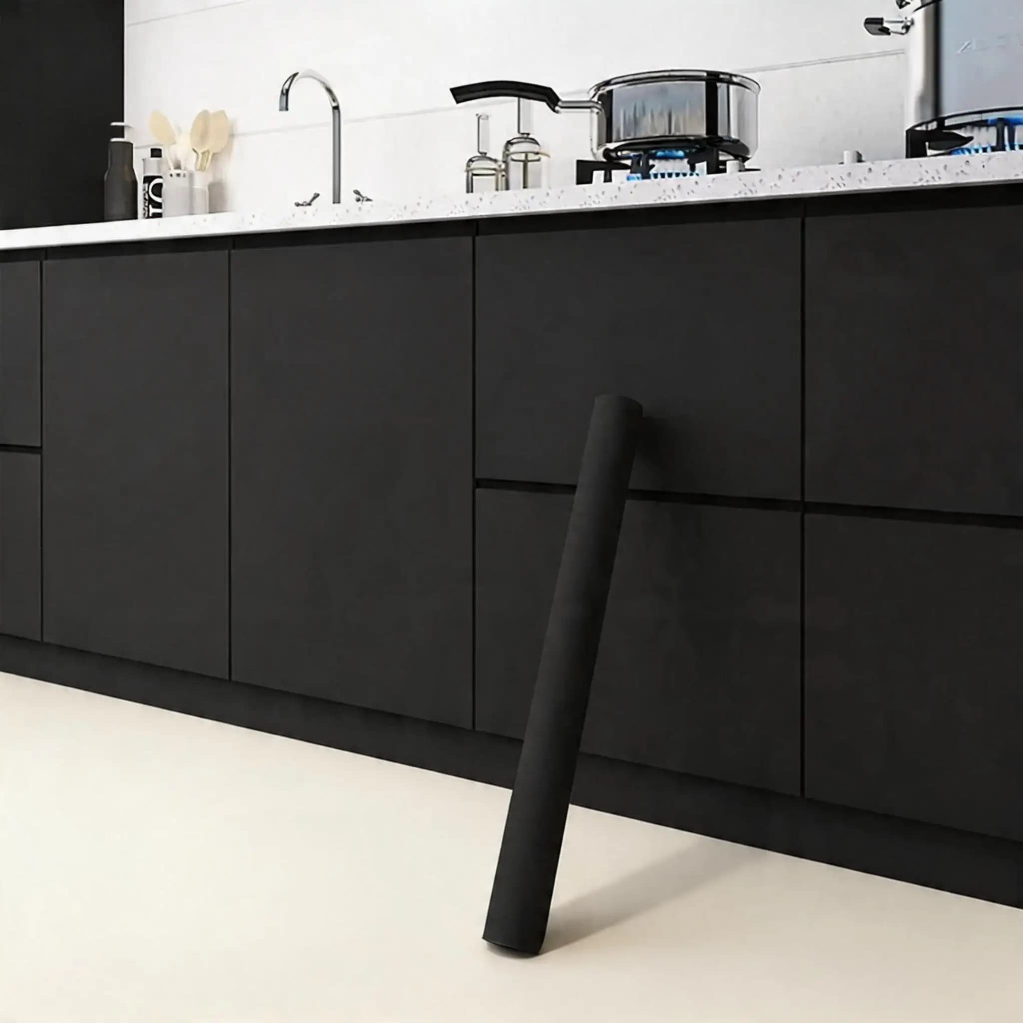 Thick Pure Black Waterproof Removable Wallpaper Matte PVC Self-Adhesive Contact Paper for Countertop Cupboard Shelf Decoration