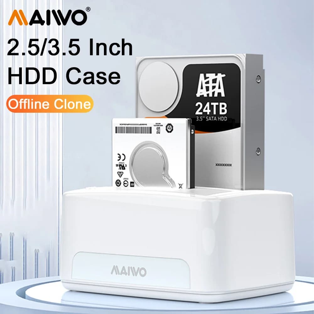 MAIWO Dual-Bay 2.5/3.5 Inch HDD Case USB3.0 to SATA External Hard Drive Enclosure for 2.5''3.5'' SATA HDD SSD with Offline Clone