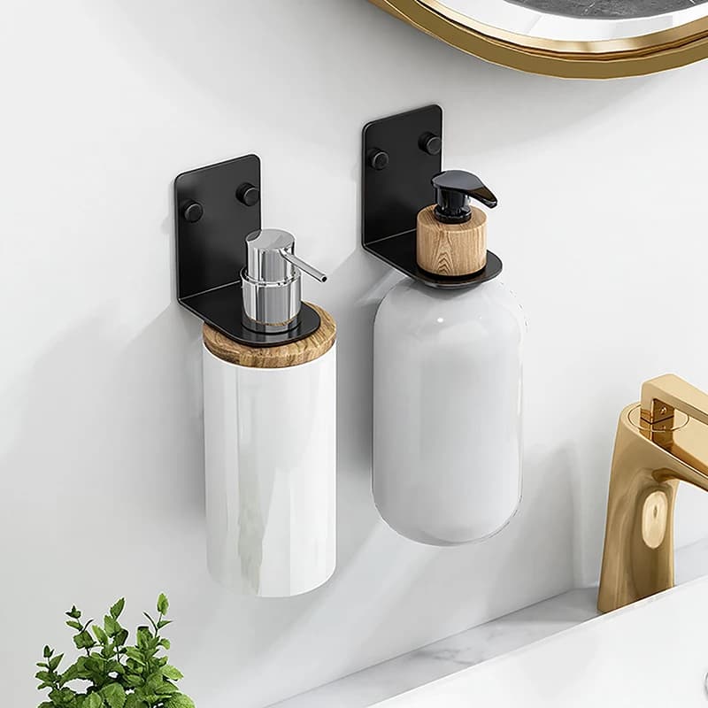 1PC Stainless Steel Soap Bottle Holder Wall Mounted Punch-free Storage Rack Bracket Hands Sanitiser Dispenser Shelf【Homeclub】