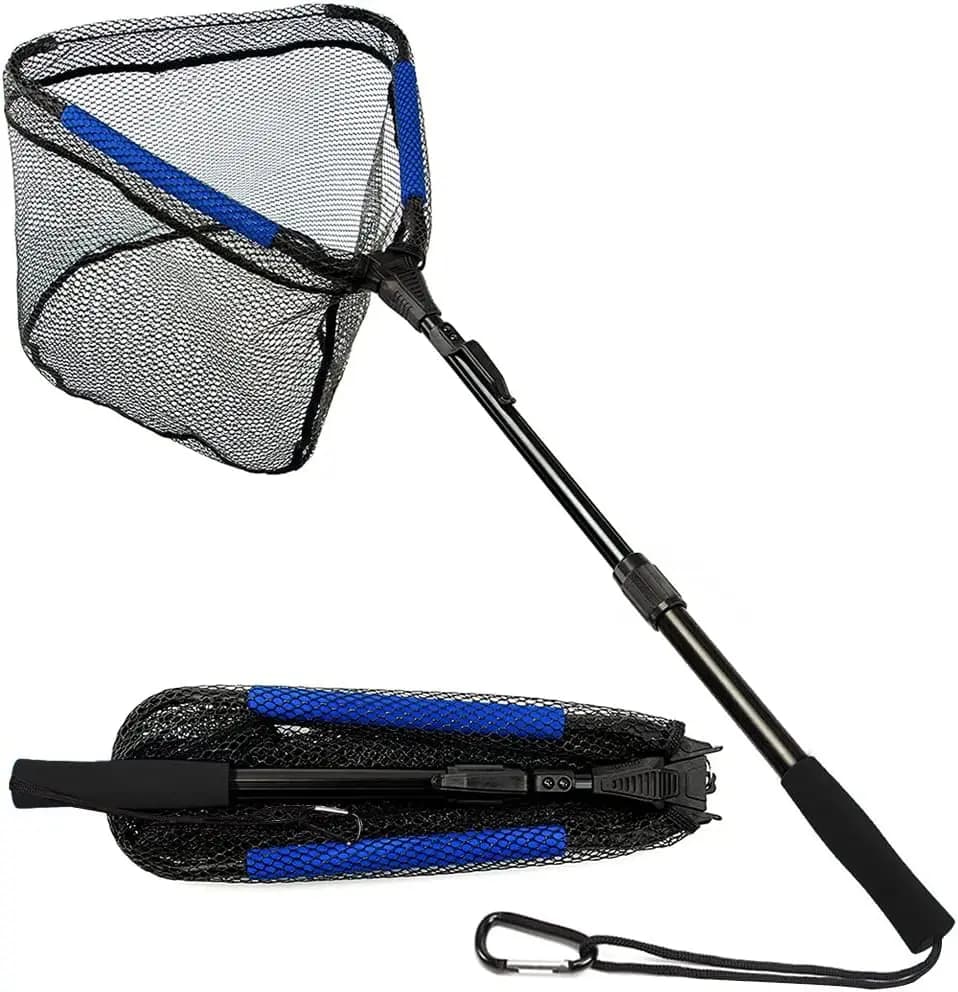Rete da Pesca Pieghevole in Gomma con Manico, Rete Pieghevole per Kayak per Acqua Dolce o Salata, Guadino Portatile per Trota