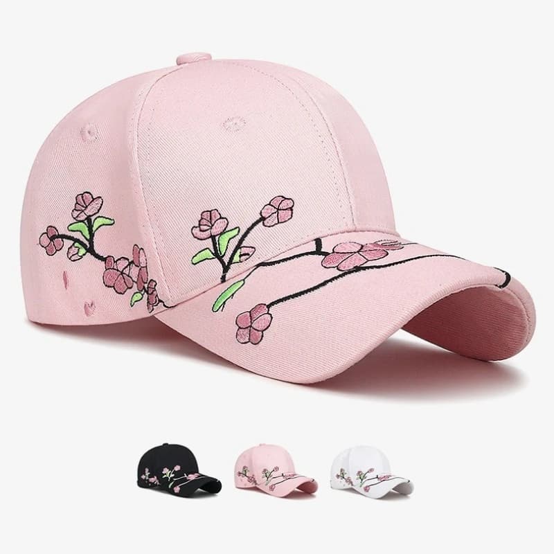 1pc Korean Peach Flower Embroidery Baseball Caps for Women Girl Cute Plum Outdoor Long Brim Sun Visor Hats Adjustable Sports Cap