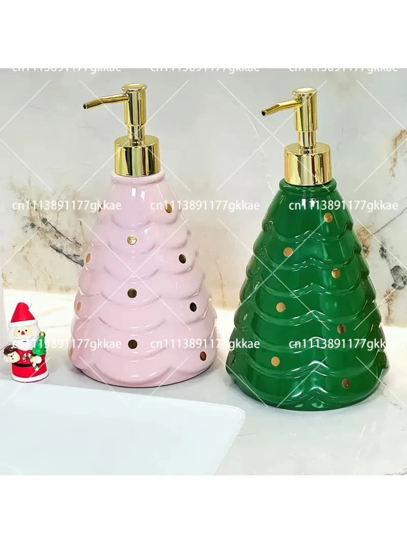 750ml Christmas Tree Soap Dispenser, Ceramic Lotion Pump Bottle for Kitchen & Bathroom, Household Shampoo & Cup Dispenser