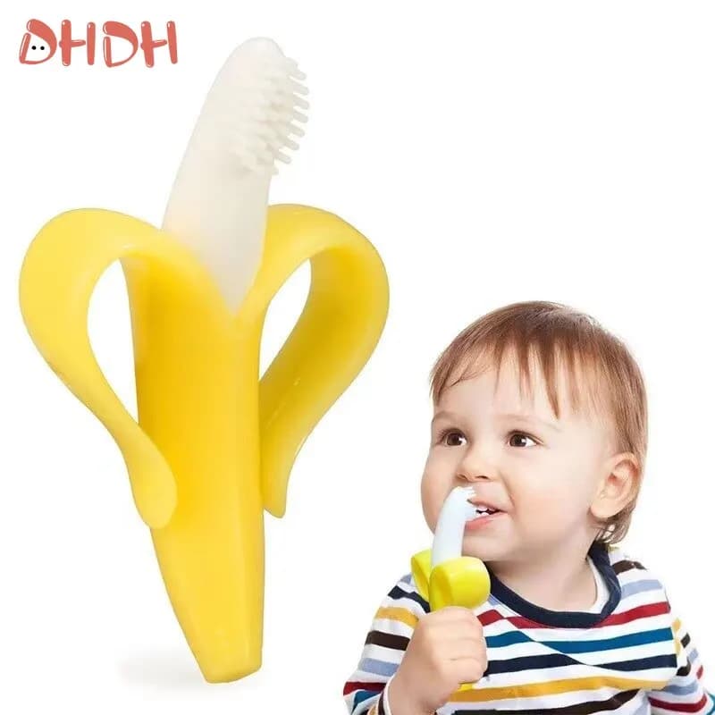 Massaggiagengive sicuro per bambini a forma di banana Spazzolino da denti per addestramento in silicone per bambini Anello per dentizione a banana senza BPA Masticare in silicone Cura dentale Toot