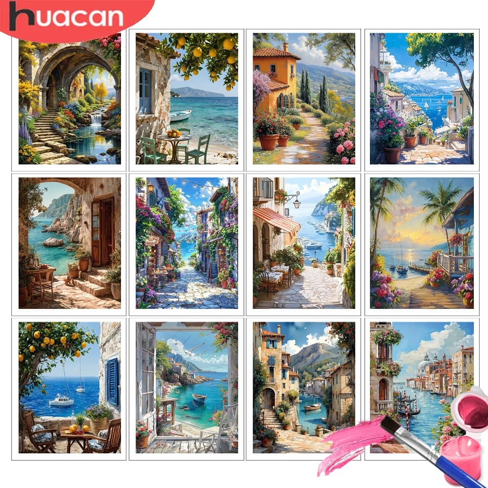 HUACAN Painting By Numbers Beach Landscape Diy Oil Paint Modern Pictures Drawing On Canvas Seaside Diy Gifts Wall Art