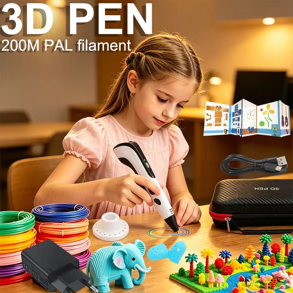 Penna 3D per bambini con alimentatore, 20/30 colori di filamento PLA, penna per stampa 3D, giocattolo creativo 3D, regalo fai-da-te per bambini con custodia per il trasporto