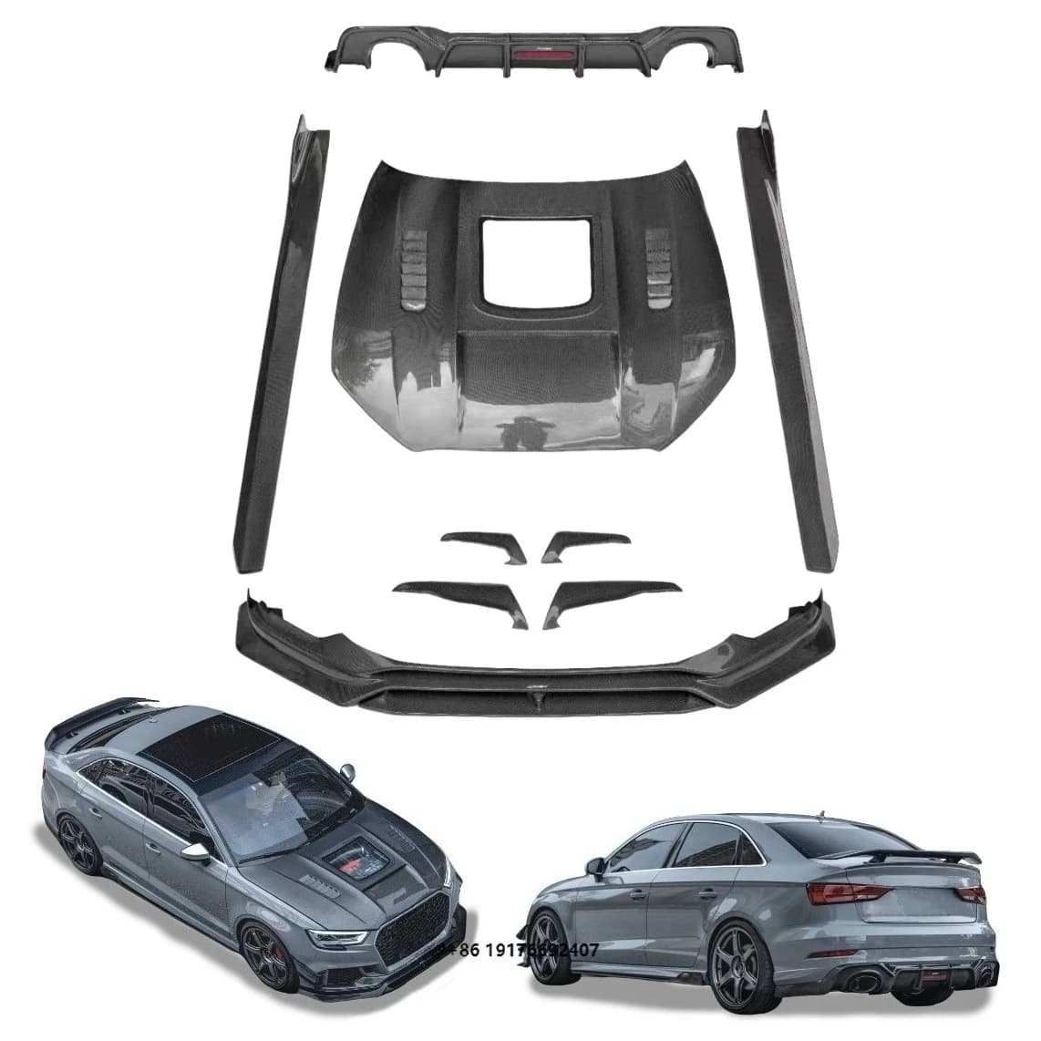 Auto Parts for RS3 Upgrade CMST Style Carbon Fiber Material Body Kit Front Lip Side Skirts Spoiler Rear Diffuser Hood