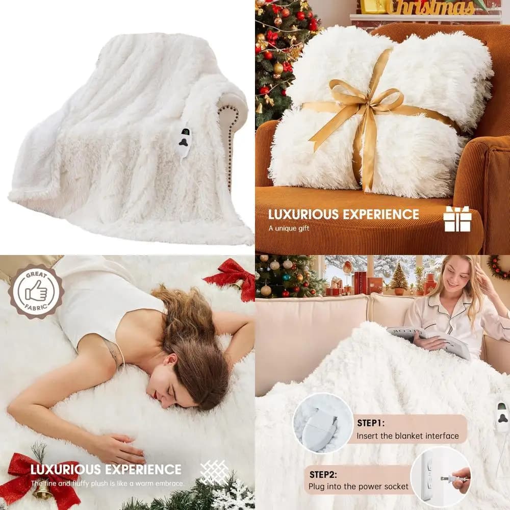 Coperta elettrica Sherpa in pelliccia sintetica doppia, 10 opzioni di calore e 5 timer, regalo invernale ideale per donne e nonne, 62x84 pollici
