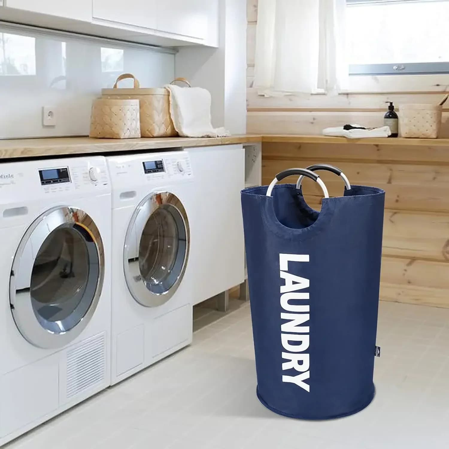 Cesto per Bucato Pieghevole in Tessuto con Manico Comodo, Sacco Portabiancheria Richiudibile, Contenitore per Lavanderia e Dormitorio