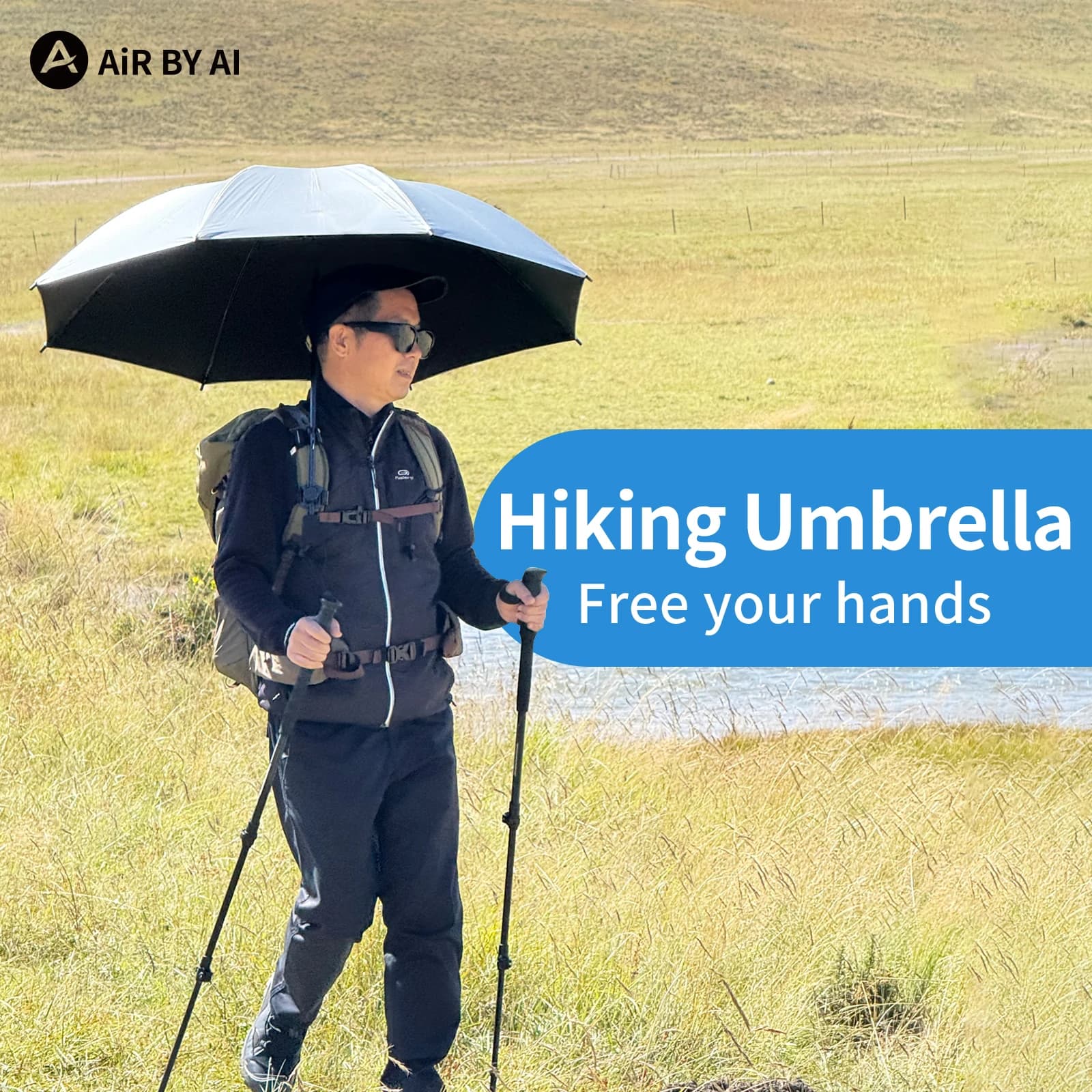 Ombrello Ultraleggero da Trekking, Ombrello Lungo per Escursioni, Protezione UV a Mani Libere, Clip per Zaini, Protezione da Sole e Pioggia per Esterni