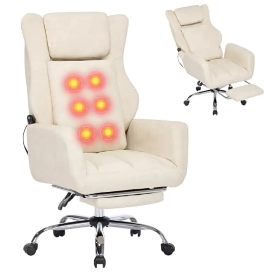 Sedia da Ufficio Direzionale con Massaggio e Poggiapiedi, Sedia Girevole Ergonomica Robusta con Supporto Lombare e Ruote