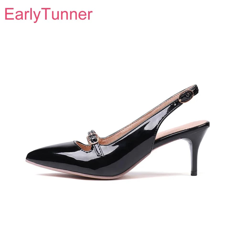 Brand New Summer Fashion Nero Albicocca Donna Sandali con cinturino alla caviglia Scarpe da donna Tacchi alti Plus Big Small Size 30 43 45 48