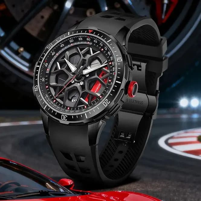 HANBORO Men Automatic Watch 42mm Mechanical Wristwatch Sapphire Mirror Sport Luminous Rotatable Carwheel Caliper Dial Miyota8215