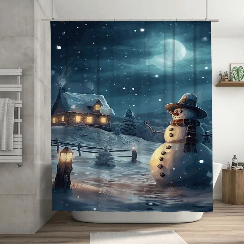 Tuniu Winter Wonderland Pupazzo di neve Tenda da doccia per bagno Simpatico arredamento festivo per la casa
