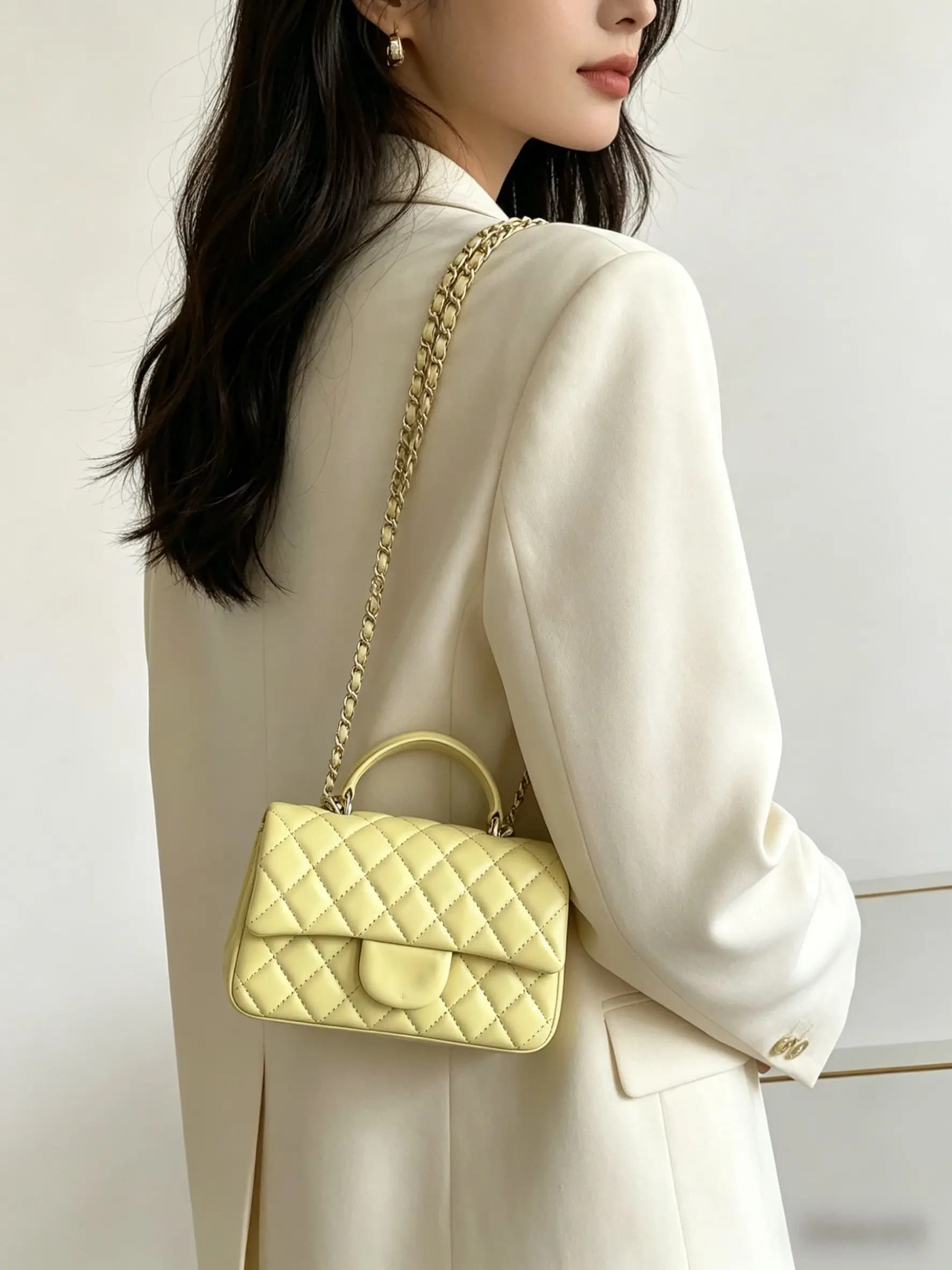 Elegante Borsa a Tracolla Gialla da Donna, Borsa a Mano in Morbida Pelle PU, Chiusura con Fibbia, Tracolla a Catena, Piccola Borsa di Lusso