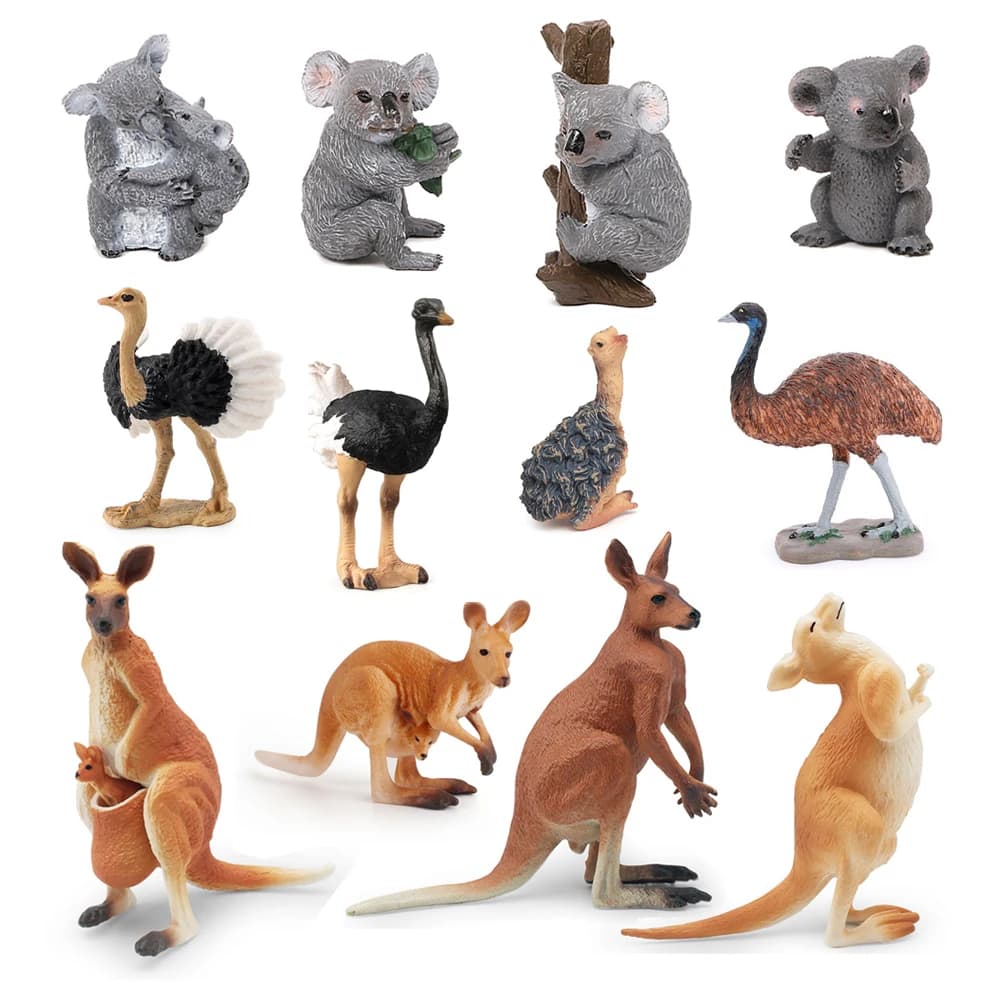 Canguro Koala Ostrich EMU Modello Giocattoli Animali selvatici australiani Figurine di animali per bambini Action Figure Regali per bambini Decorazioni