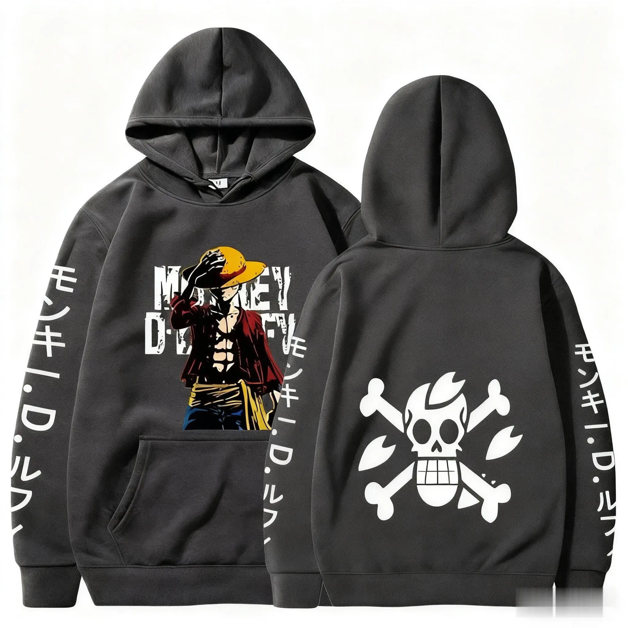 Felpa con cappuccio One Piece Anime Monkey D Luffy Uomo Donna Nuovo cartone animato Stampa Streetwear Giacca cosplay Pullover invernale casual