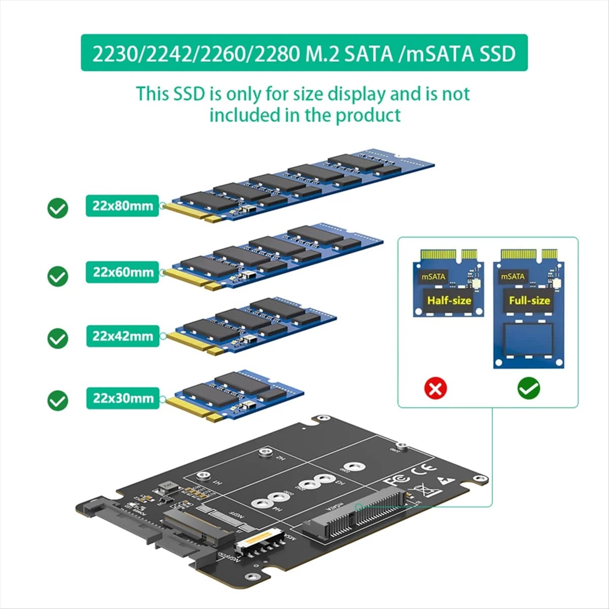 Adattatore SSD A40I 2 in 1 combinato M.2 NGFF Key B e MSATA a SATA 3 da 2,5 pollici Convertitore adattatore SSD esterno