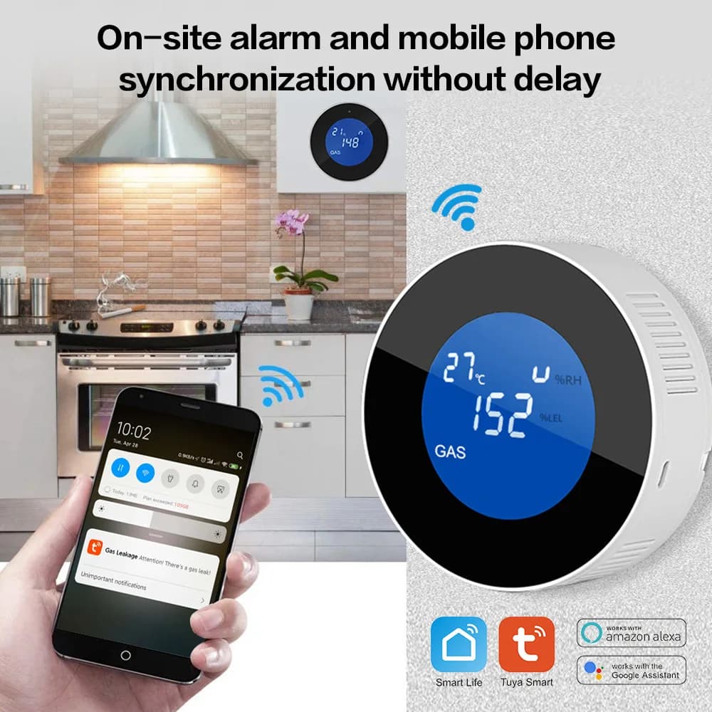PA-210 Sensore di gas naturale WIFI intelligente Rilevatore di gas combustibile domestico LCD con allarme di perdite di carburante di temperatura.