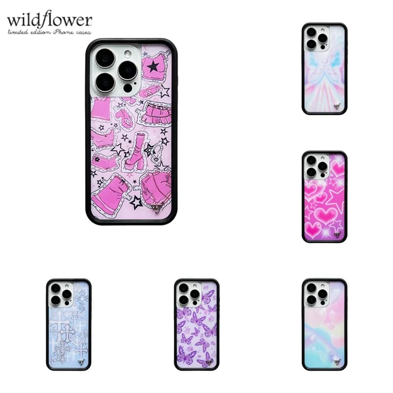 Cover per iPhone Wildflower Ice Skates per iPhone 16 Pro 12 13 14 15 16 Pro Max Plus 17 Pro Max, Cover Posteriore Colorata con Farfalle Stile Punk per Ragazze