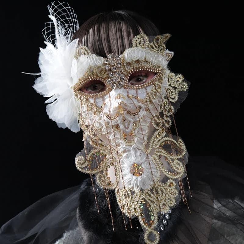 Golden lace full face stage mask for adult live streaming Halloween party performance mask