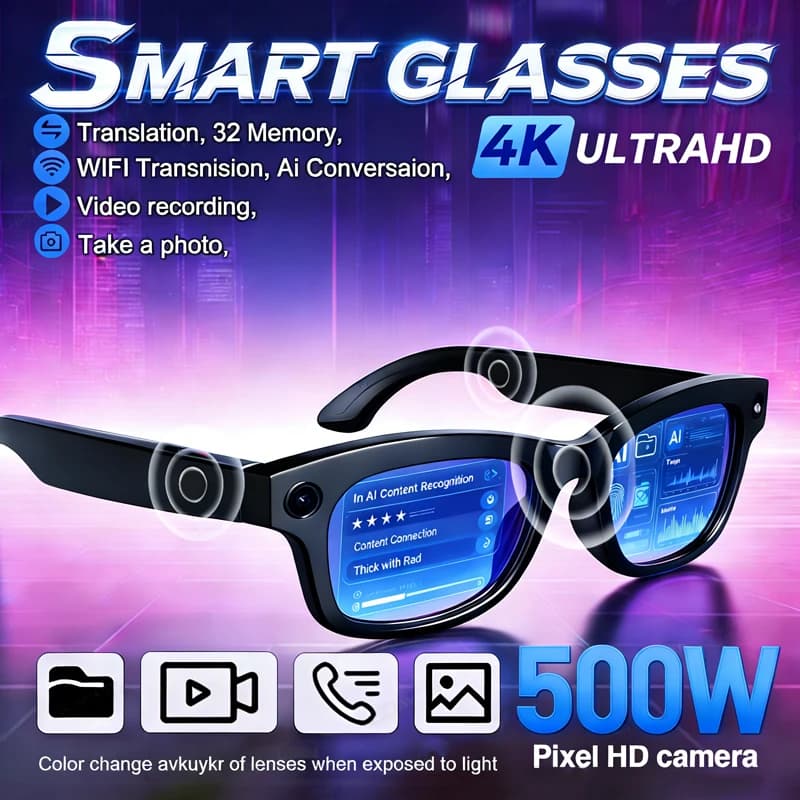 New Smart 2026 Men's Glasses with Video Recording, AI Photo Recognition, 500W Pixel Camera, Bluetooth Calls and Vocal Translation - Men's Sunglasses