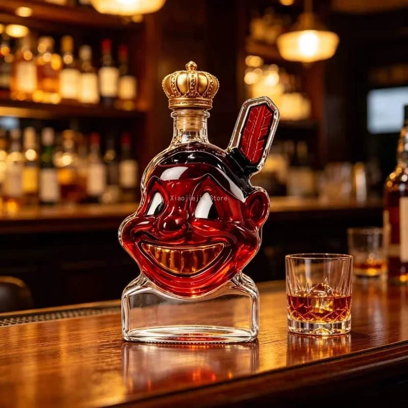 Creative Human‑Face Design Glass Wine Decanter with Crown Lid Novelty Whiskey Spirit Bottle Bar Display Ornament