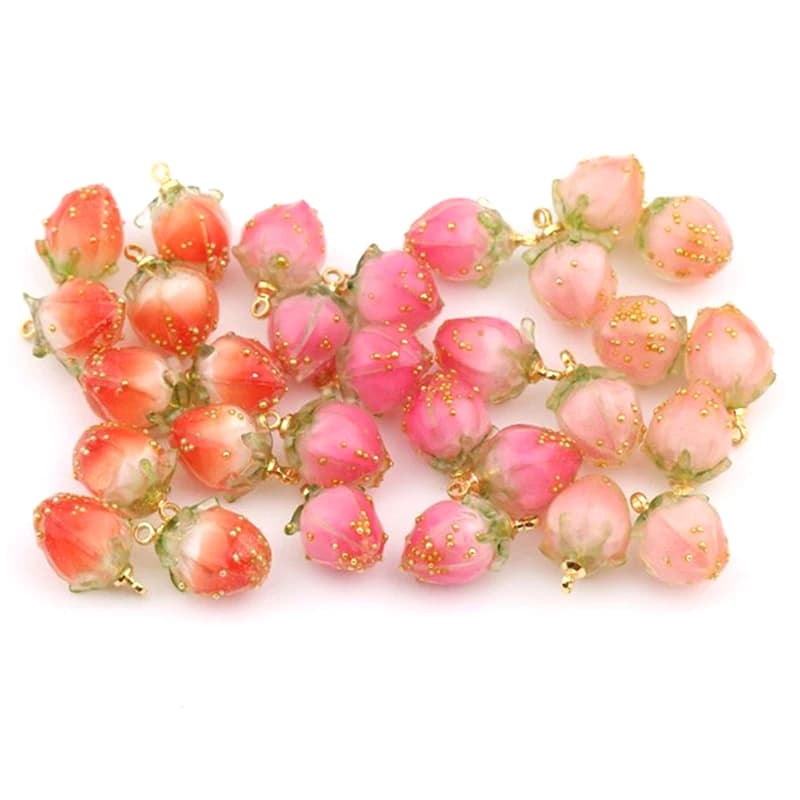 3D Strawberry Fruit Resin Charms Pendant Earring Handmade for Diy Jewelry Making Charms for Necklace Bracelet