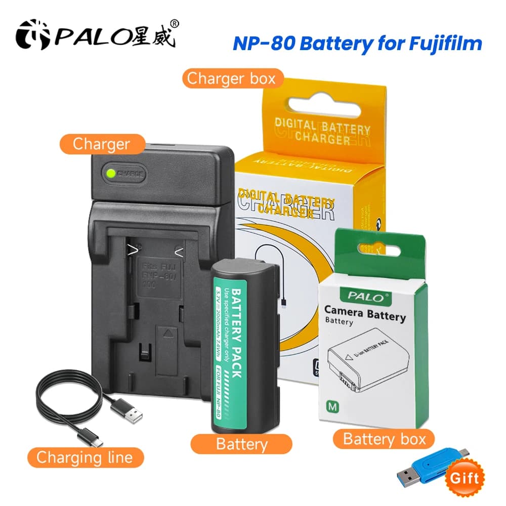 Batteria NP-80 NP-80 NP80 da 2000 mAh + caricatore USB per fotocamera Fujifilm FinePix 1700Z 2700 2900Z 4800 4900 6800 6900 ZOOM KODAK DC4800