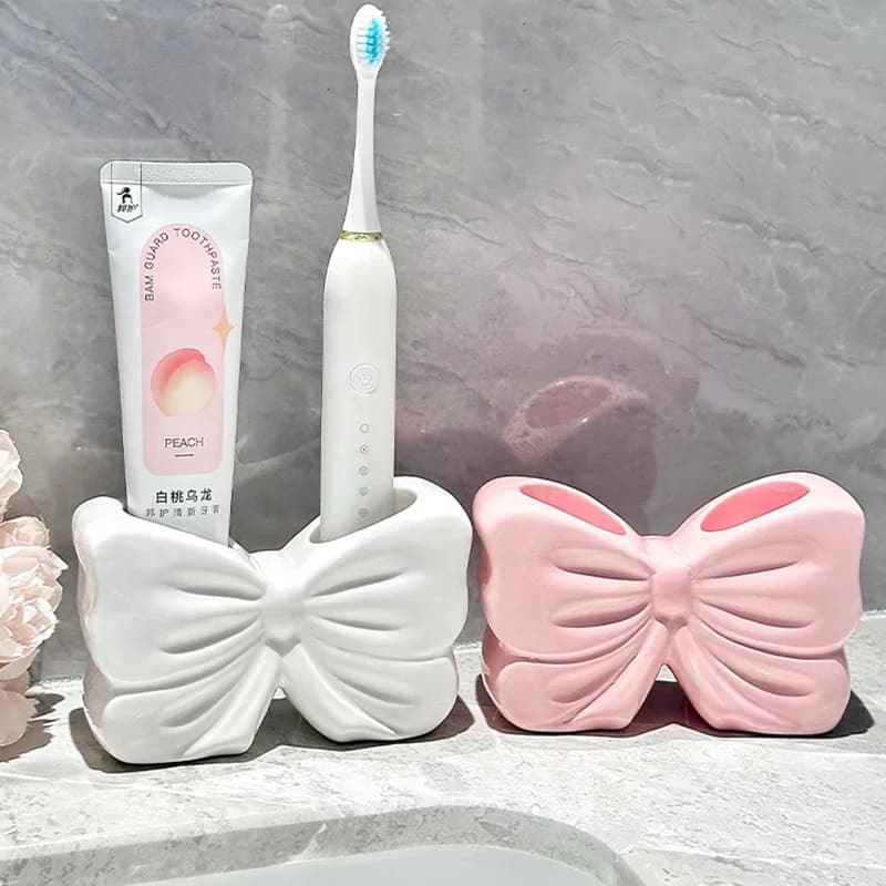 Portaoggetti in ceramica Bowknot, porta spazzolino elettrico, porta dentifricio per lavabo da bagno, portaoggetti