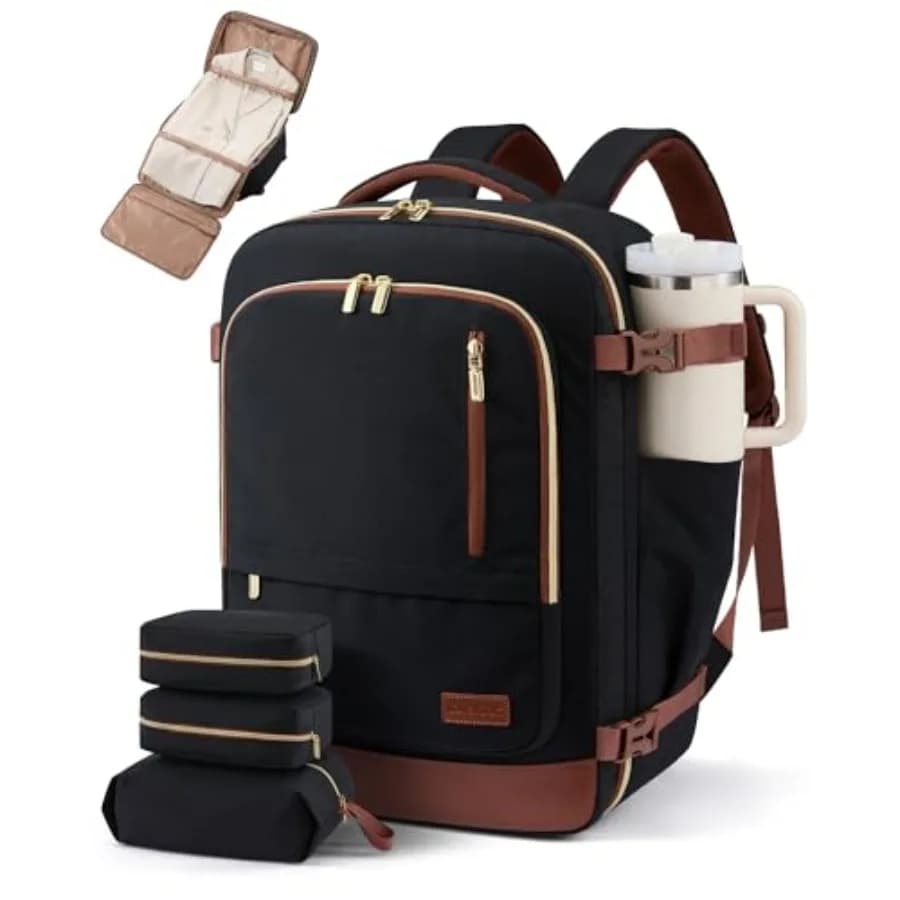 Zaino da Viaggio 50L per Uomo e Donna con Porta Abiti, Bagaglio a Mano Approvato dalle Compagnie Aeree, Essenziali da Viaggio con 3 Cubi Organizzatori, TSA
