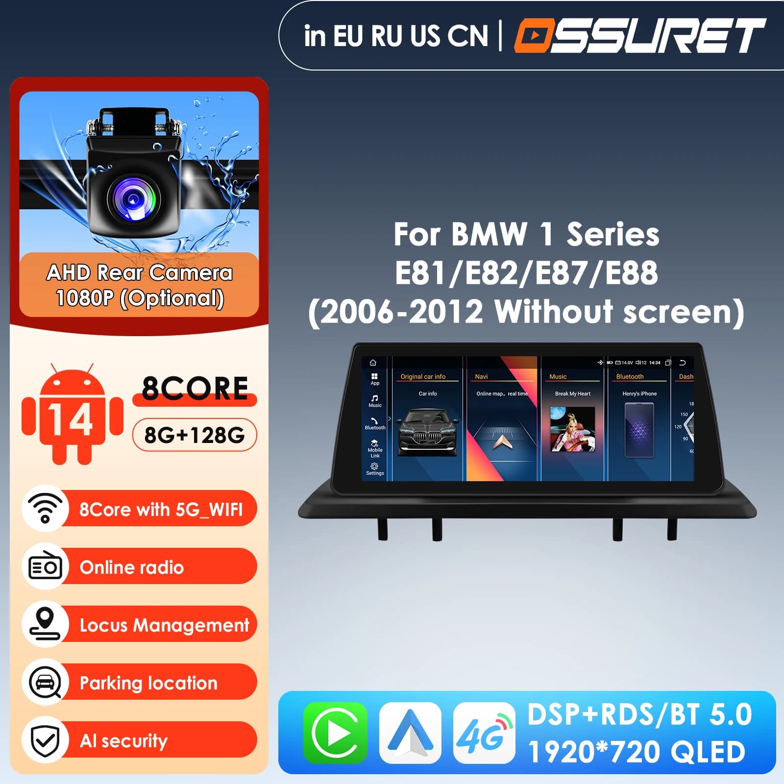 Car Screen Wireless CarPlay Android Cars for BMW Series 1 E81 E82 E87 System CCC CIC Display Touch Multimedia Radio Auto WIFI