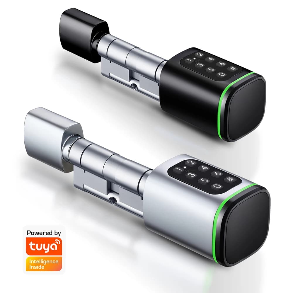 Serratura a cilindro intelligente Tuya 60-90mm Elettrico Bluetooth APP Serratura biometrica remota per impronte digitali Antifurto Sicurezza Porta di casa Mortasa