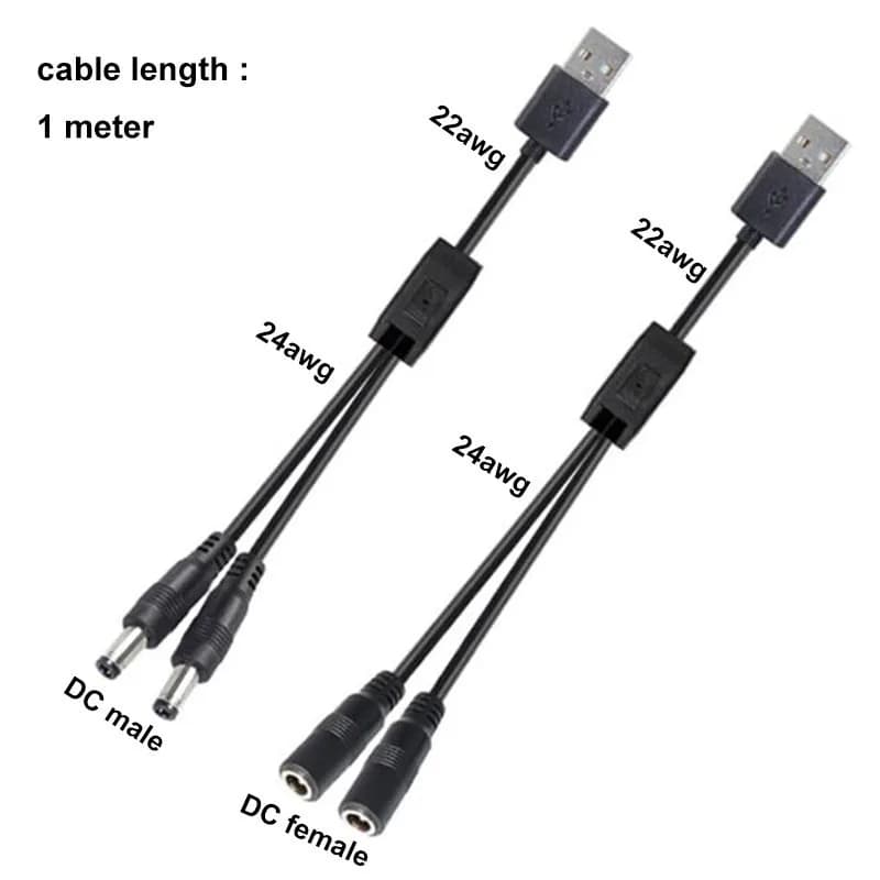 1m USB 2.0 maschio a 2 vie DC maschio femmina maschio cavo splitter 22awg 3A spina 5.5x2.5mm cavo di alimentazione adattatore connettore striscia o1