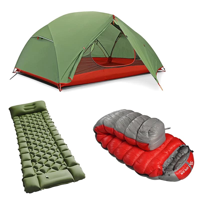 Tenda da campeggio portatile 4 stagioni a doppio strato impermeabile e sacco a pelo in piuma