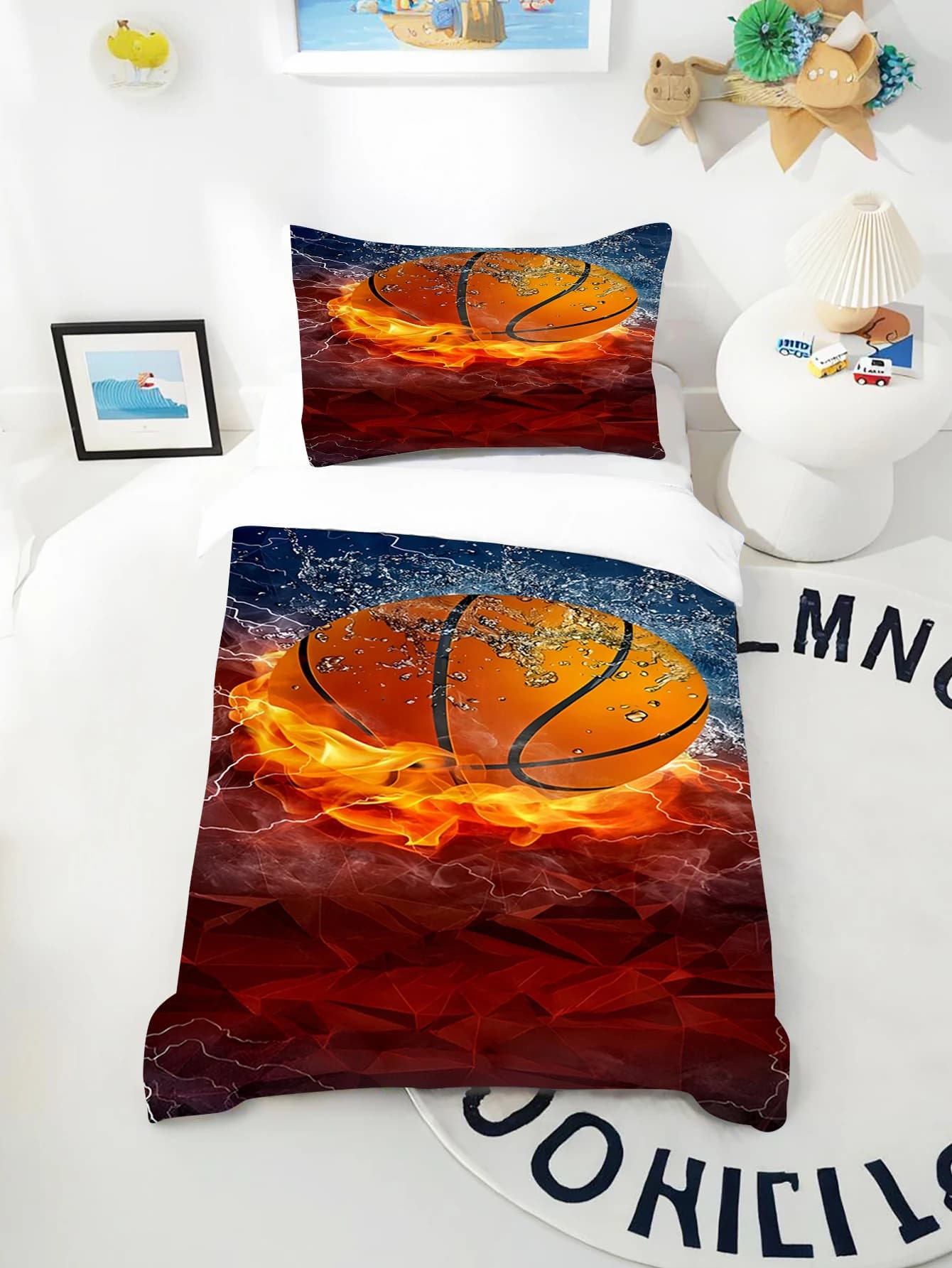 Set copripiumino da basket, set biancheria da letto, set piumino 3D per bambini, 2 pezzi, per neonati/bambini (senza materiale di riempimento)