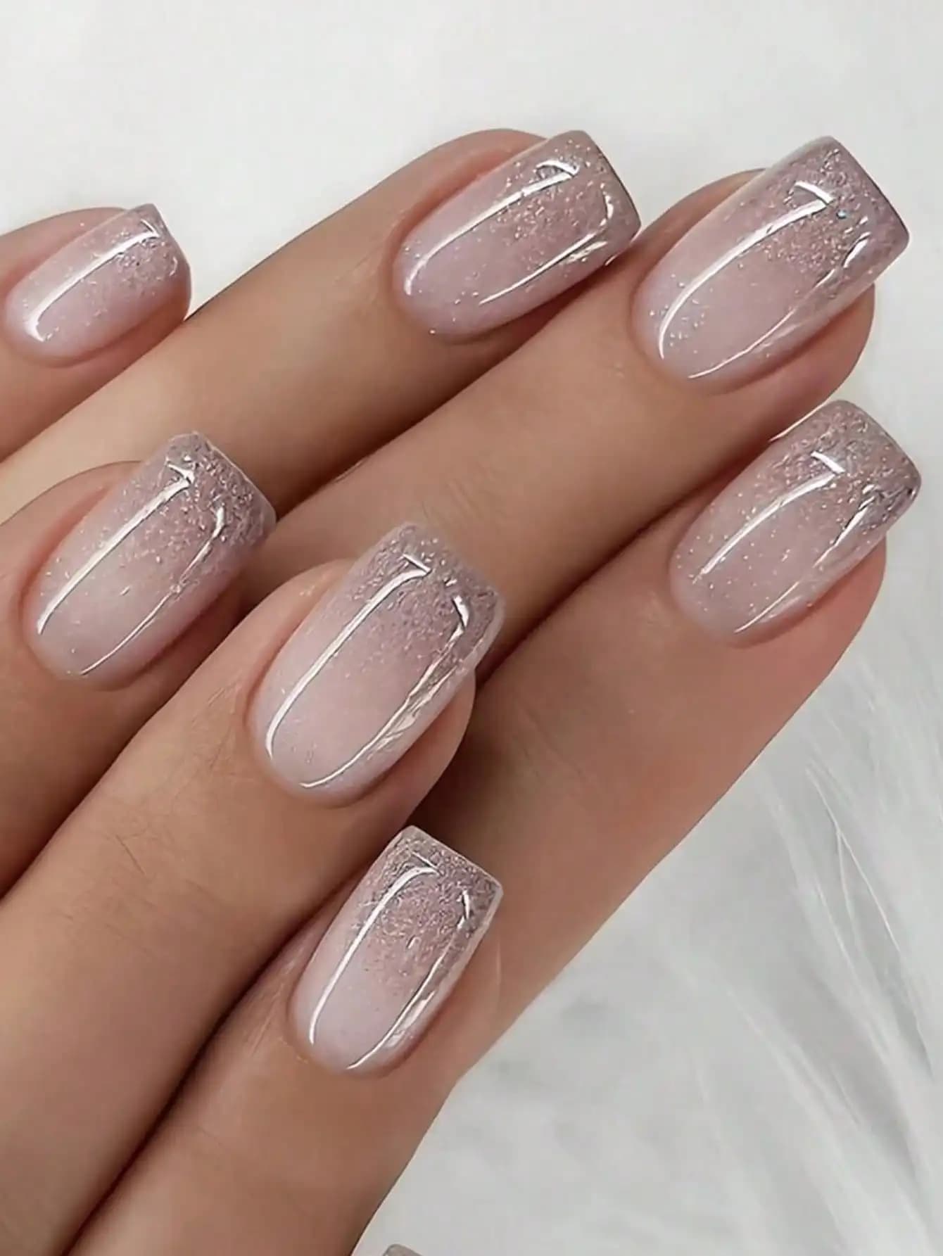 24 unghie finte quadrate con paillettes sfumate, inclusi 1 gelatina in gel e 1 lima per unghie, adatte per feste, eventi e uso quotidiano, per donne e ragazze, fornite con strumenti per manicure, set versatile per nail art.