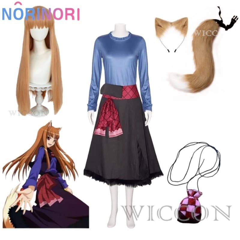 Holo Spice and Wolf Cosplay Merchant Meat Spice Wolf Horo Cosplay Costume parrucca coda orecchio bustina vestito Halloween Party abbigliamento