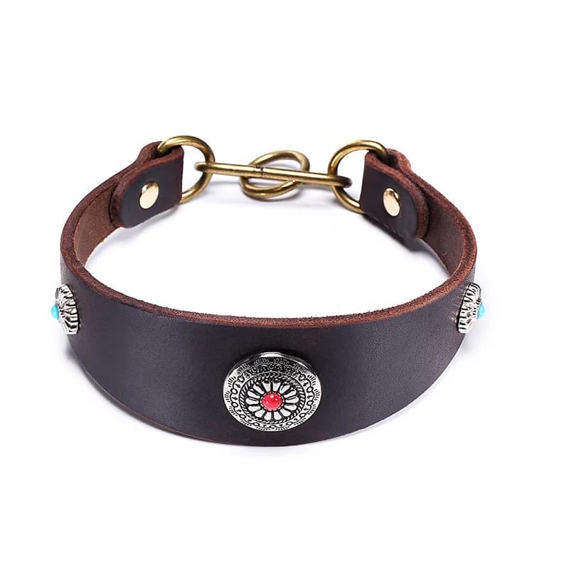 Collare per cani in pelle, catena a P in morbida pelle anti-esplosione, Gree Whibbit, Italian Lingti