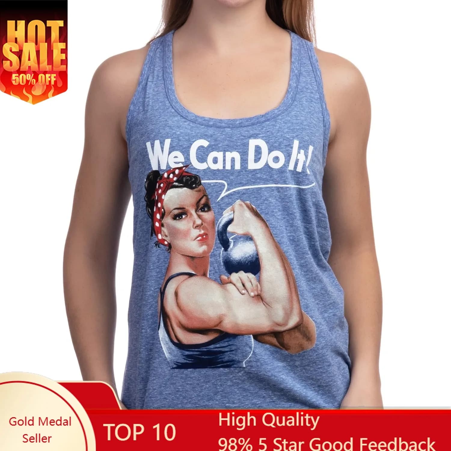 Ann Arbor T-shirt Co. Rosie The Lifter | Simpatico Top da Allenamento con Bretelle per Donne che Sollevano Pesi con Kettlebell
