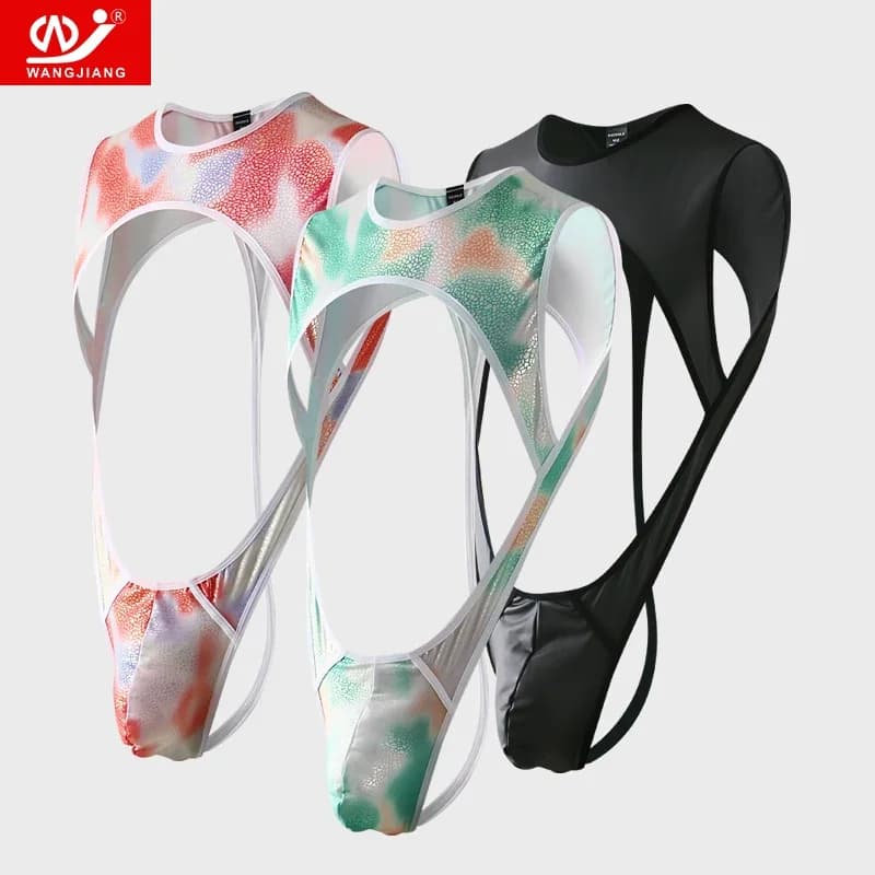 Body da uomo in poliestere sottile senza maniche perizoma elastico Intimo Wetlook Camicia da notte comoda per uomo